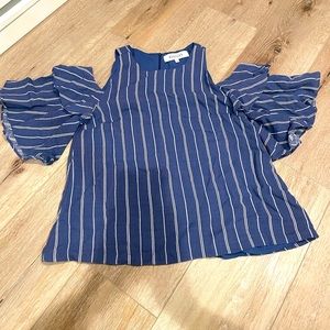 Elliatt Cold Shoulder Top in Striped Blue, Small